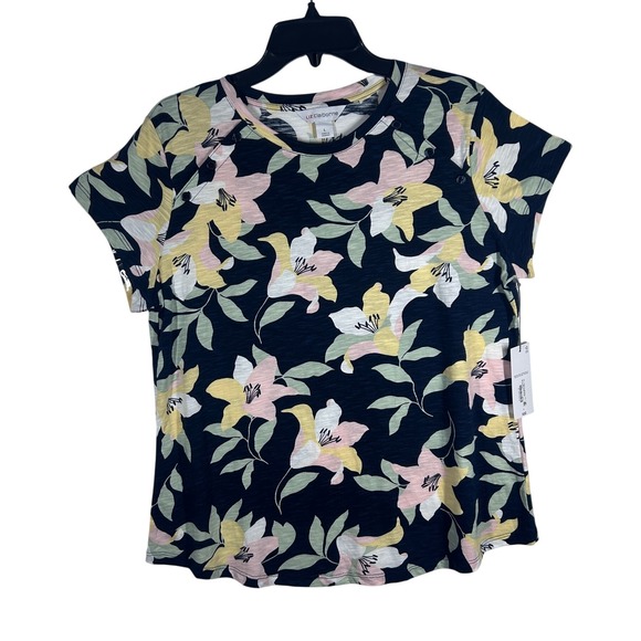 Liz Claiborne Floral Print T-Shirt Womens Size Large Short Sleeve Casual Top NEW - Picture 1 of 9